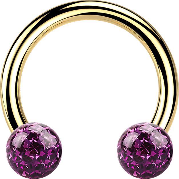 Produktbild Star Piercing Micro Circular Barbell vergoldet mit zwei Kristall Kugeln violett Epoxy Schutzschicht (ohne Messing, Titan G23)