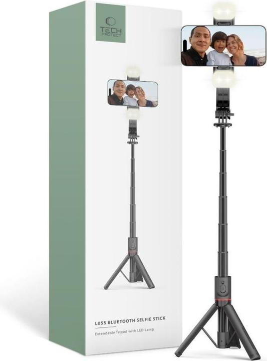 Image du produit Tech-Protect L05S Canne à selfie Bluetooth avec trépied jusqu'à 105cm et lampe LED - noir
