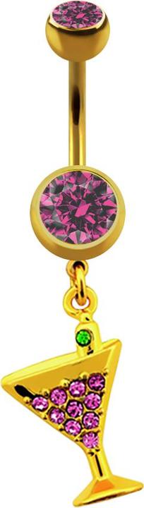 Produktbild Star Piercing Banane vergoldet mit Anhänger Cocktail und Kristall pink (Chirurgenstahl 316L, ohne Messing)