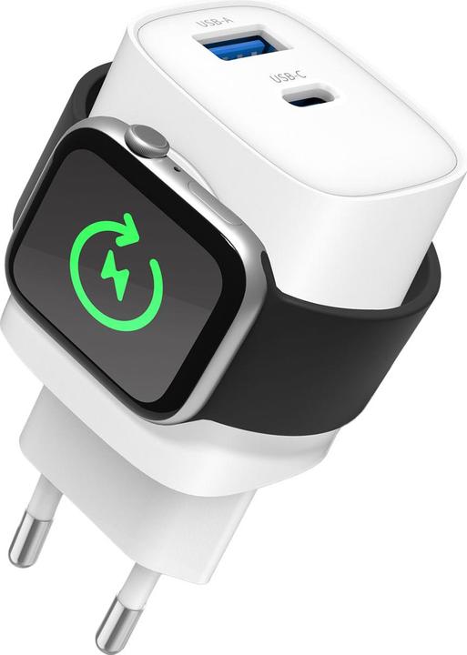 Actual product image Eaxus 3in1 Ladegerät, kabelloser Ladeport kompatibel mit Apple Watch, USB-A & USB-C