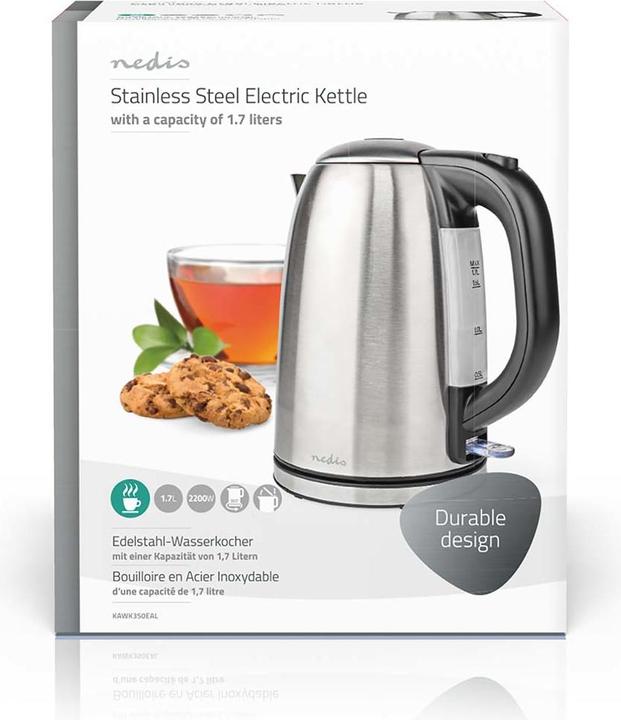Actual product image Nedis Kettle - 360° rotating base - Concealed heating element - Strix control - Dry-boil protection - (1.70 l, EU plug)