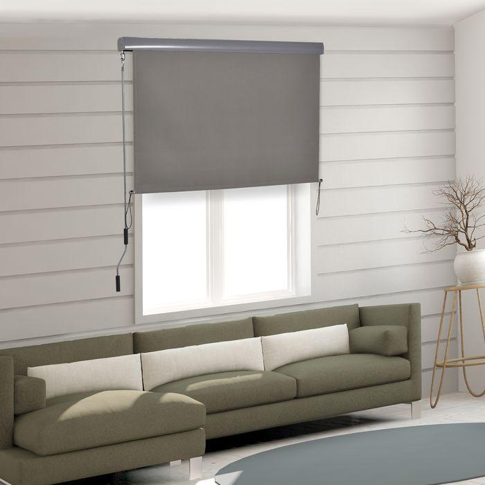 Actual product image Swisshandel24 Vertical awning balcony windbreak & privacy screen, hand crank, polyester+aluminium, grey, 140x250cm (1.40 m)