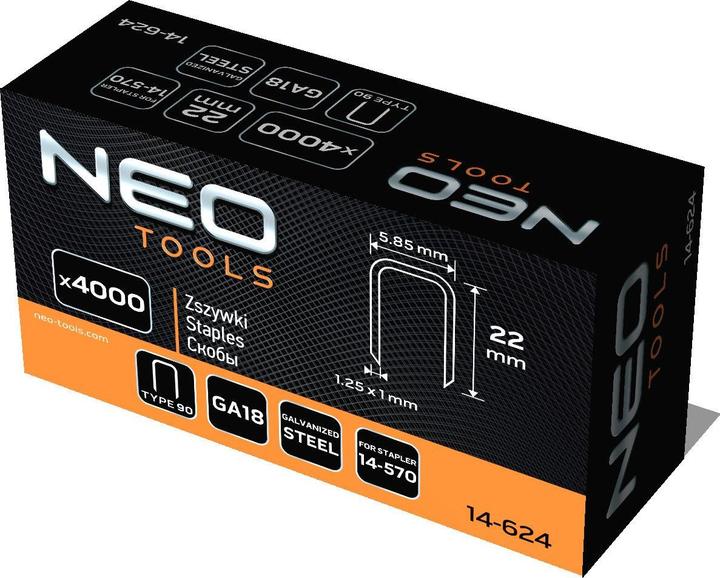 Actual product image Neo Galvanised staples for pneumatic staplers (14-570), GA18, type 90 (4K), length 22 mm, 4000 s (1 x)