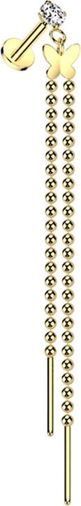 Star Piercing Micro Labret Innengewinde vergoldet Kristall silber gefasst Anhänger Schmetterling Kugelkette (Chirurgenstahl 316L)