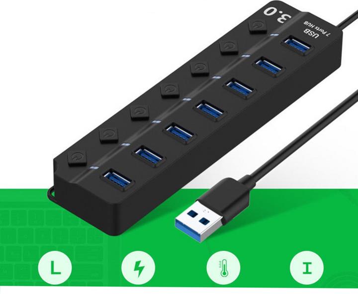 Produktbild Apfelkiste USB 3.0 Hub Adapter mit USB Port Steuerung Tastenschalter 5GB/s, 7 Ports (USB-A, 7 Ports)