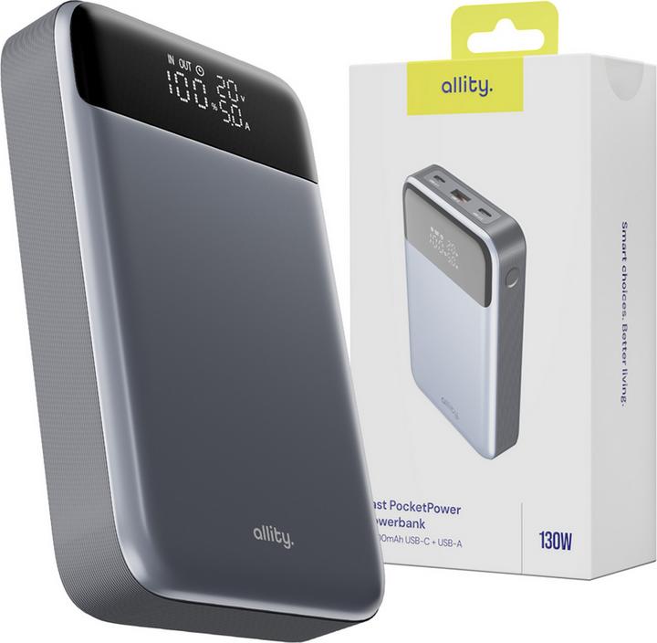 Allity power bank APB-200 PD for laptop QC 130W 20000 mAh gray (20000 mAh, 130 W, 130 Wh)