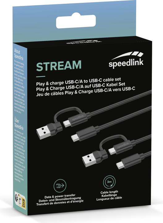 Produktbild Speedlink 2 in 1 Ladekabel (3 m, USB 2.0, USB 3.1)