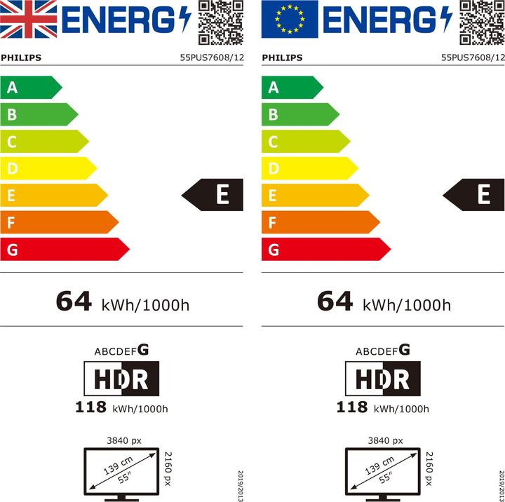 Energy Label Philips 55PUS7608/12 (55", PUS7608, LED, 4K, 2023)
