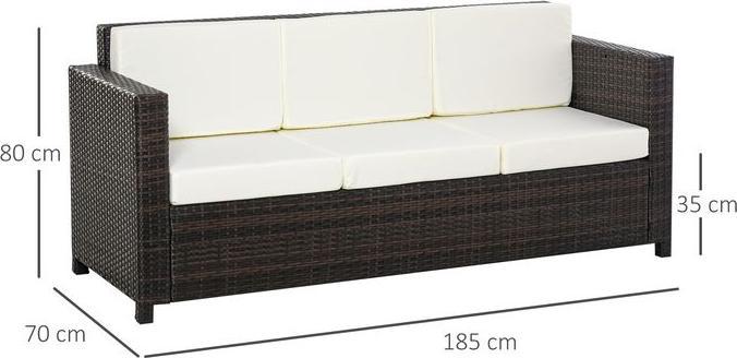 Actual product image Swisshandel24 Poly rattan sofa with cushions 3-seater garden lounge sofa metal polyester brown+white 185 x 70 x