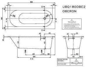 Produktbild Villeroy & Boch V&B Whirlpoolsystem OBERON m BW R-eck 180x80 Tech. Pos 2 we (175 l, 180 cm, 80 cm)