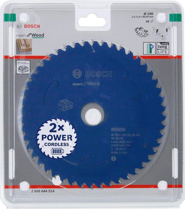 Immagine prodotto Bosch Professional Zubehör Lama circolare a batteria Expert per legno, 190 x 1,5/1 x 30, 48 denti