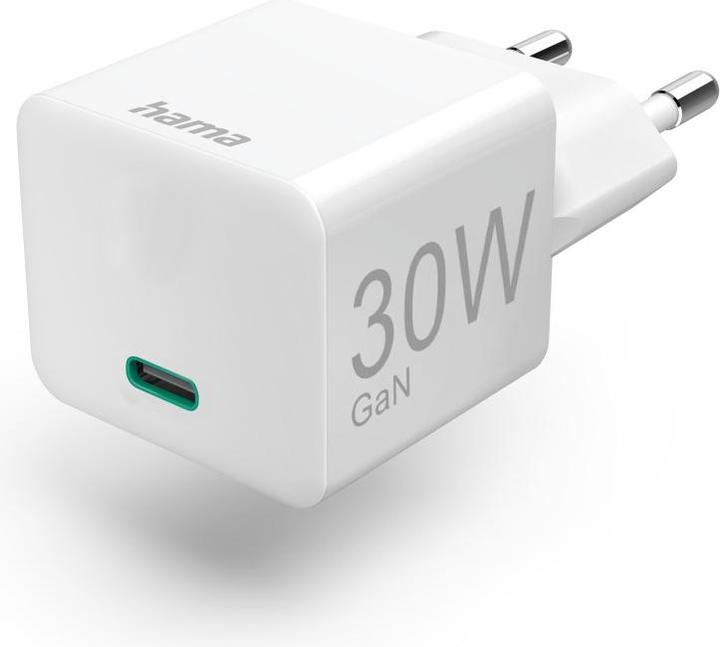 Produktbild Hama Schnellladegerät, USB-C, PD/Qualcomm®/GaN, Mini-Ladegerät, 30 W, Weiss (30 W)