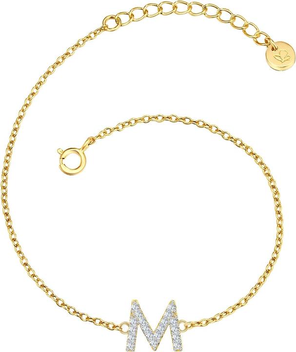 Produktbild Glanzstücke München Damen Buchstabe M Sterling Silber Zirkonia Gelbgold 17,0 cm Basislänge + 3,0 cm Verlängerung - 32118 (17 cm, Sterling Silber)
