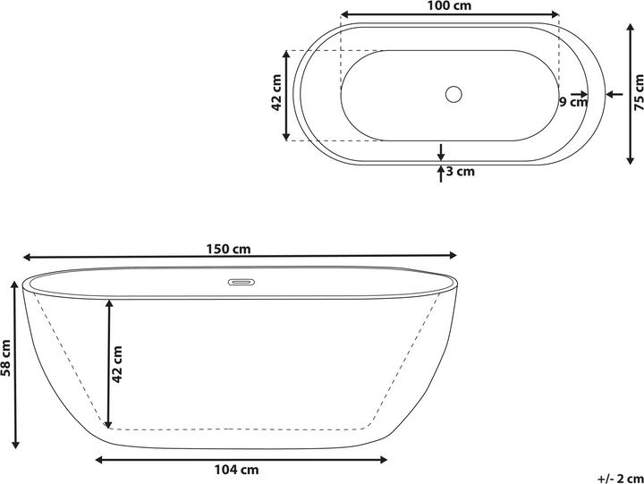 Image du produit Beliani Baignoire sur pied rouge ovale 150 x 75 cm NEVIS (176 l, 75 cm)