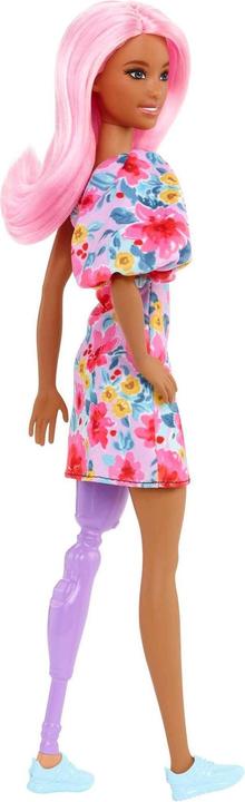 Actual product image Barbie Fashionistas doll in off-shoulder flower dress, pink hair, prosthetic legs, for children from 3 to 8