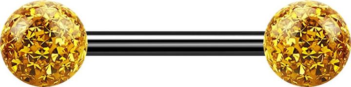 Actual product image Star Piercing Barbell black with two crystal balls topaz Epoxy protective layer (without brass, Titanium G23)