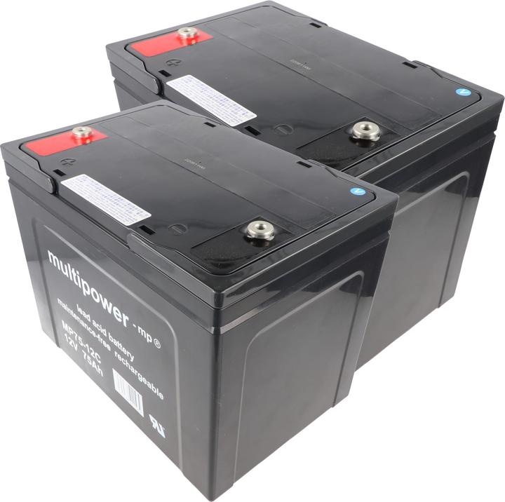 Actual product image Multipower 2 pieces PB lead battery suitable for senior citizen mobile electric car AS E 450 F, 12V 75Ah lead (12 V, 75 Ah)