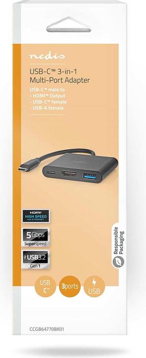 Image du produit Nedis Adaptateur USB multi-ports | USB 3.2 Gen 1 | USB-C™ mâle | Sortie HDMI™ / USB-A femelle / USB-C (USB-C, 1 Ports)