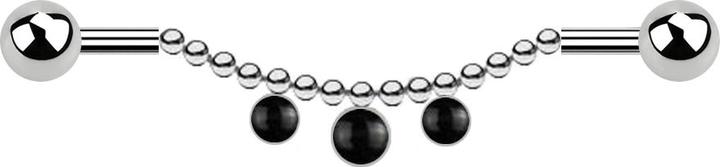 Produktbild Star Piercing Barbell silber zwei Kugeln Kette drei Onyx Steine (Mineralisch, ohne Messing, Chirurgenstahl 316L)
