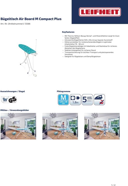 Immagine prodotto Leifheit Asse da stiro 'AirBoard M Compact Plus (120 x 38 cm)