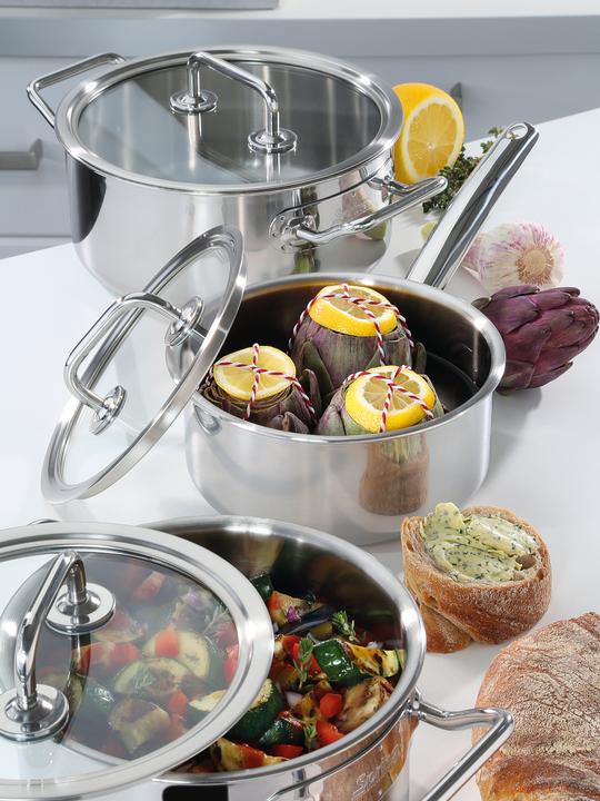 Actual product image Spring Brigade Basic pot set 5-piece with glass lids (Pot, Stainless steel)