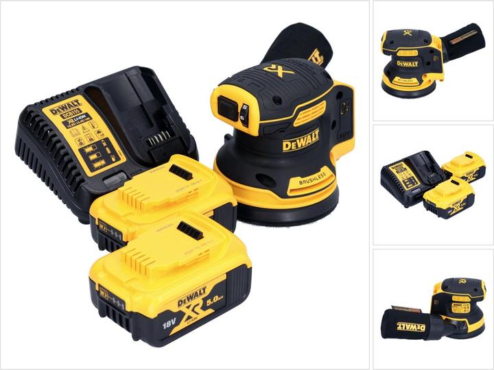 Productafbeelding DeWalt DCW 210 P2 Accu Vlakschuurmachine 18 V 125 mm Borstelloos + 2x accu 5.0 Ah + lader (Excentrische schuurmachine)