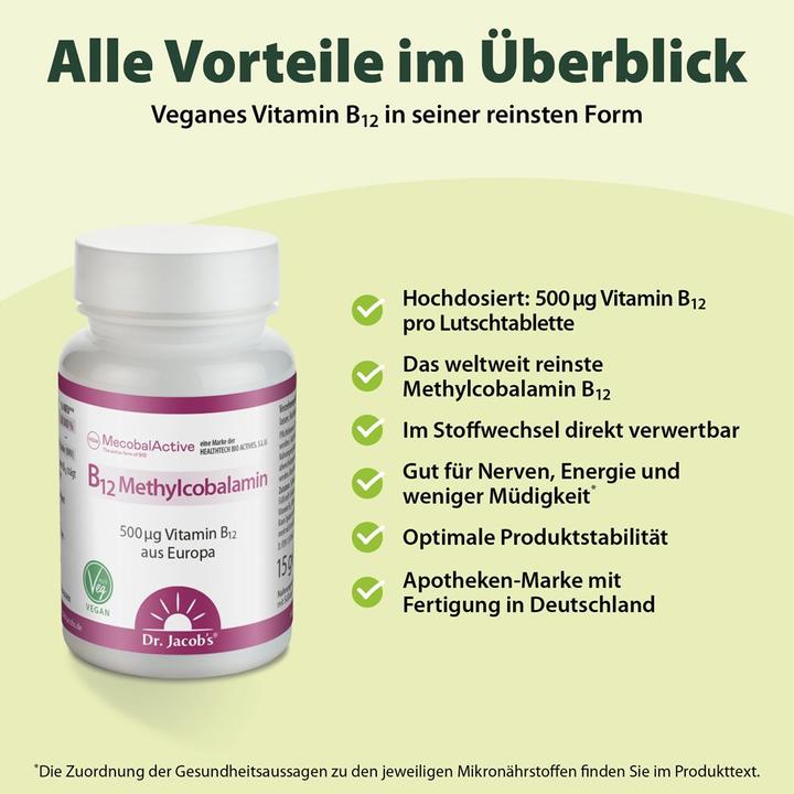 Nährwerte und Zutaten Dr. Jacob's B12 Methylcobalamin Tablette (60 Stück, Tabletten, 35 g)