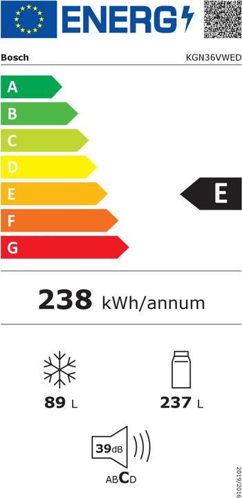 Energy Label Bosch Hausgeräte Kühl-, Gefrierschrank KGN36 VWED A++ (326 l)