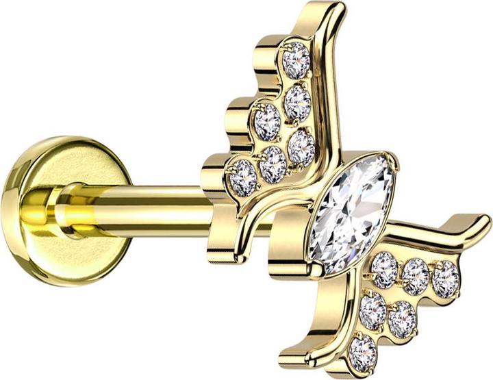 Actual product image Star Piercing Micro Labret internal thread gold plated butterfly gold plated crystal silver (without brass, Titanium G23)