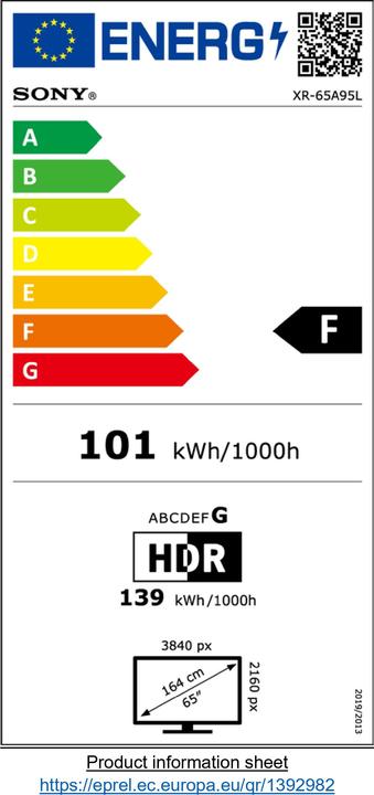 Energie-Label Sony XR-65A95L (65", A95L, OLED, UHD, 2023)