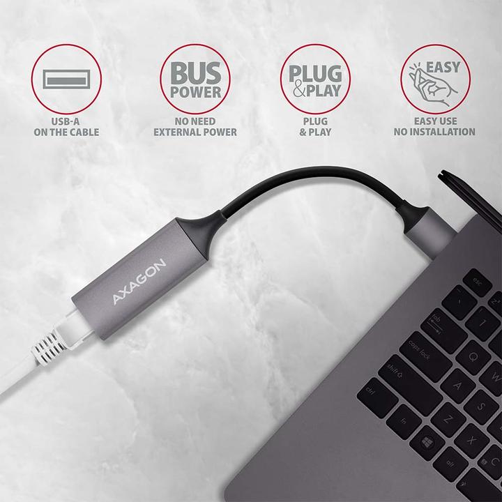 Actual product image Axagon ADE-TR Gigabit Ethernet 10/100/1000 Adapter - USB 3.1 Type A, Titanium Gray (USB 3.1, RJ45 (1x))