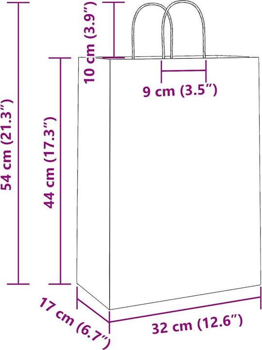 Actual product image VidaXL Kraft paper bags 50 pcs. with handle Brown 32x17x44 cm Paper bag (Gift bag, 50 x)