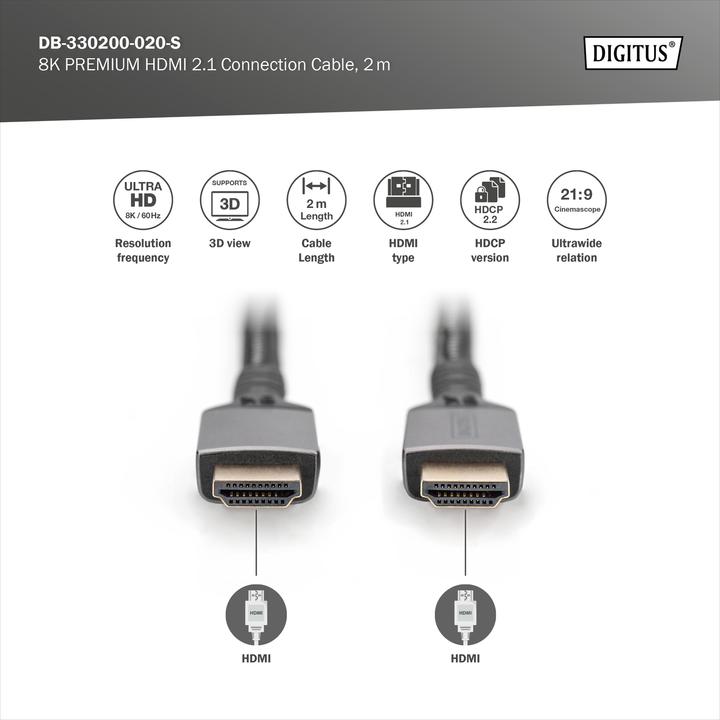 Actual product image Digitus 8K HDMI Ultra High Speed Connection Cable (2 m, HDMI)