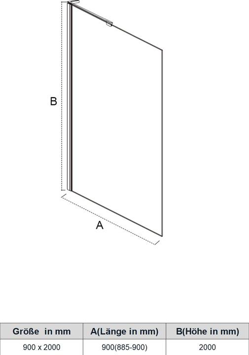 Produktbild SONNI Duschkabine eintürig, rahmenlos, begehbar, NANO behandeltes Glas 90x200 cm (120 cm, 120 cm, 200 cm)