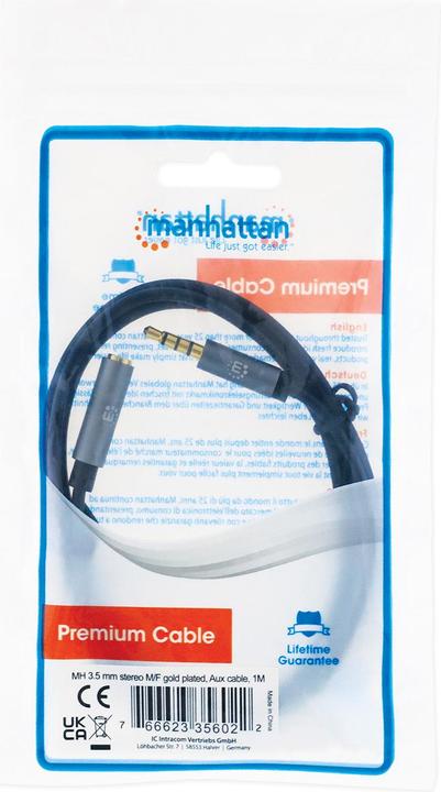 Actual product image Manhattan Audio extension cable Aux / Jack (1 m)