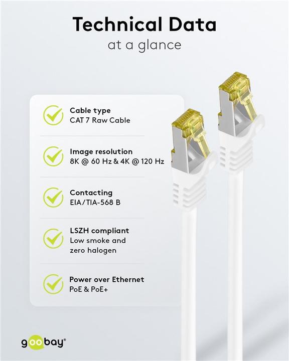 Productafbeelding Goobay GoobayCat.7 Raw cable patchkabel, S/FTP (PiMF), Wit, 0,5 m (S/FTP, CAT7, 0.50 m)