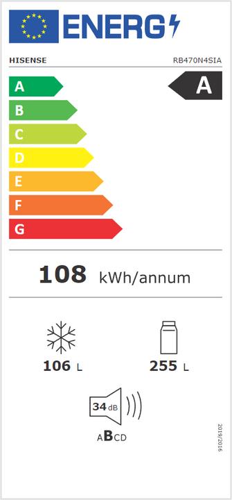 Label énergétique Hisense Kühlschrank RB470N4705A (361 l)