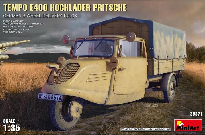 Image du produit Mini art Tempo E400 à plateau surbaissé. Camion de livraison allemand à 3 roues