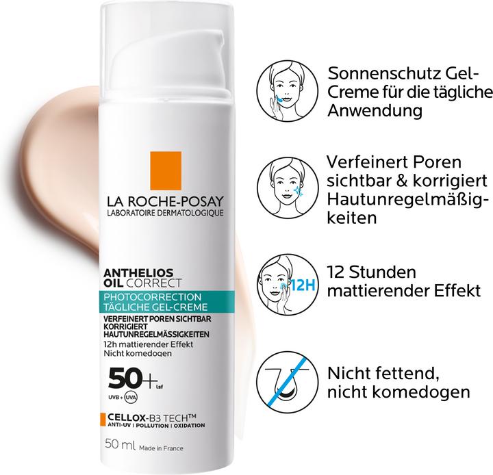 Produktbild La Roche Posay Anthelios Oil Correct Gel-Creme 50+ (Sonnencreme Gesicht, SPF 50+, 50 ml, 94 g)