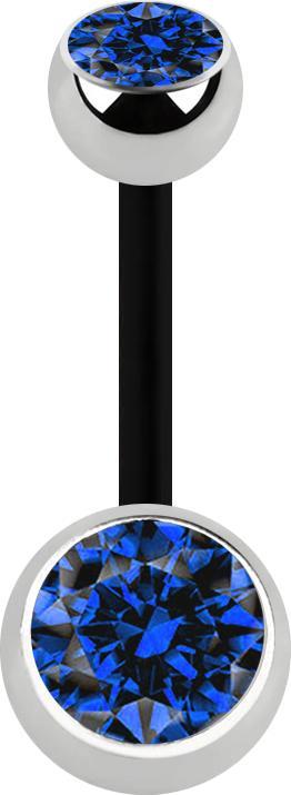 Actual product image Star Piercing Banana black with two balls silver crystal dark blue (without brass, Surgical steel 316L, Bioflex)