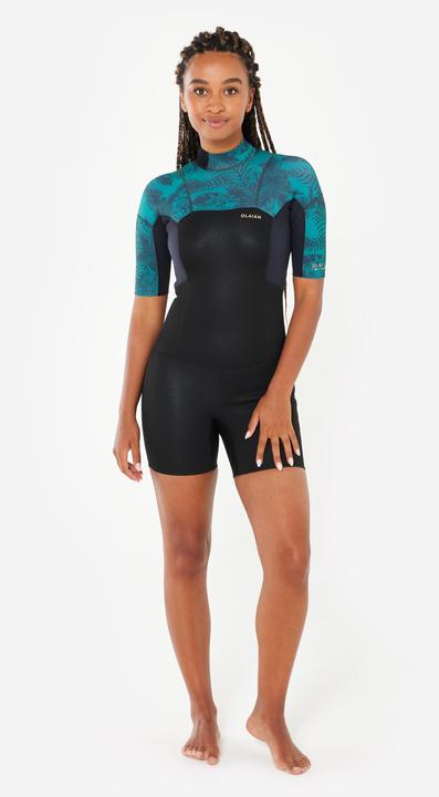 Produktbild Olaian Neopren Shorty Surfen Damen kurzarm Rückenreissverschluss 500 1,5 Mirage schwarz (1 mm, L)