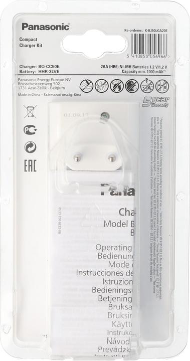 Actual product image Panasonic Compact Charger BQ-CC50 (2 pcs., AA, 1000 mAh, Battery + charger)