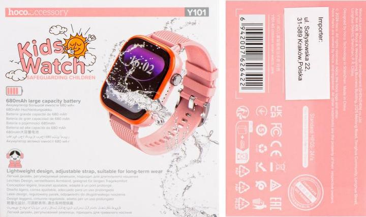 Immagine prodotto Hoco Headphone with microphone smartwatch for kids with call function 4G Y101 pink (4G)