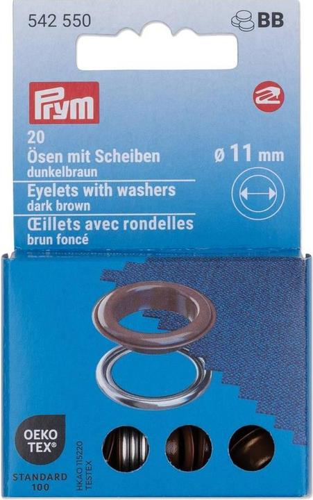 Image du produit Prym Oeillets avec rondelles MS, brun foncé-argenté 11 mm, 20 pcs.