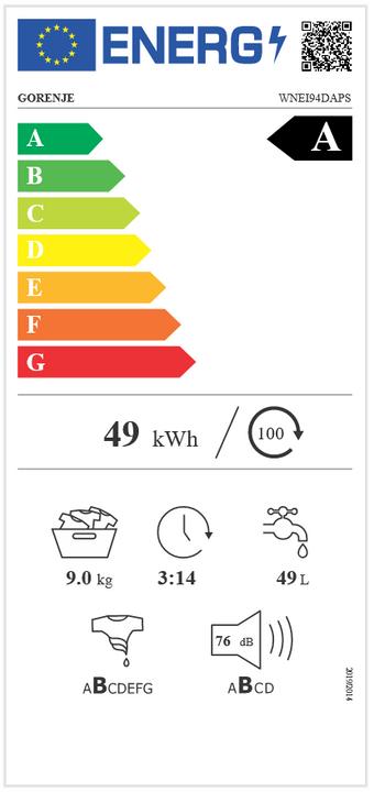 Energie-Label Gorenje Waschautomat (9 kg, Rechts)