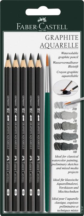 Actual product image Faber-Castell Pencil Graphite Watercolours Set of 5 with brushes (3.30 mm, 6 x)