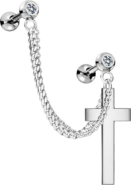 Actual product image Star Piercing Micro Barbell silber mit Anhänger Kette und Kreuz (Surgical steel 316L, Brass)