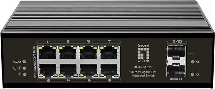 Image du produit LevelOne Switch 10Port Gigabit PoE DIN-Rail,-40°C to 75°C (8 Ports)
