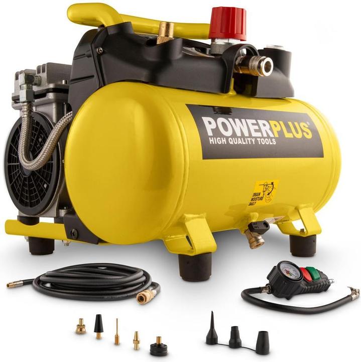 Produktbild Powerplus Kompressor Geräuschlos 550W 6L + 10 Acc (8 Bar, 6 l)