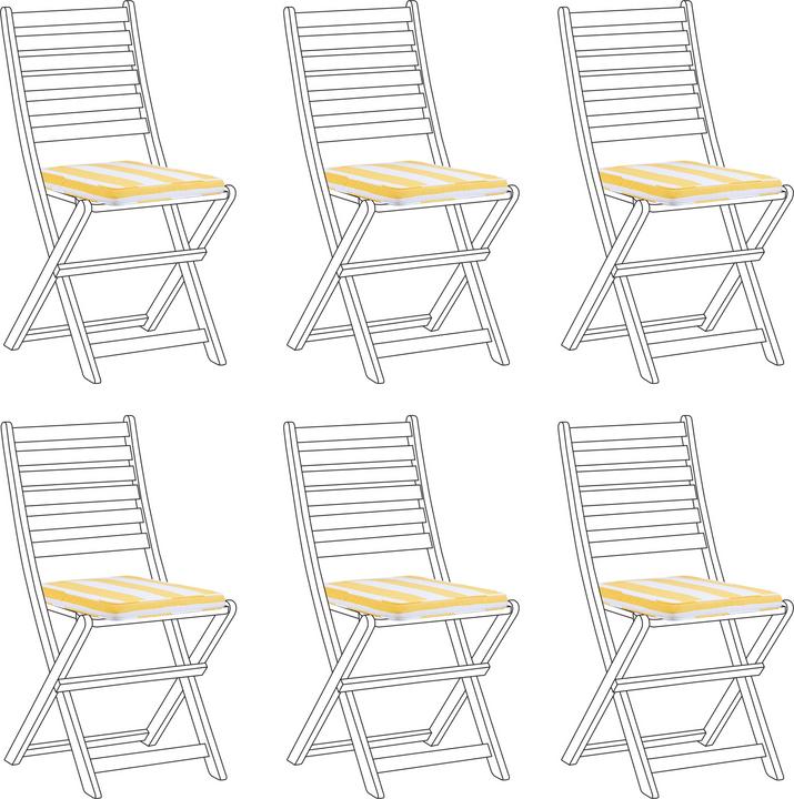 Produktbild Beliani Sitzkissen für Stuhl TOLVE 6er Set gelb / weiss gestreift 31 x 39 x 5 cm (39 x 31 cm)